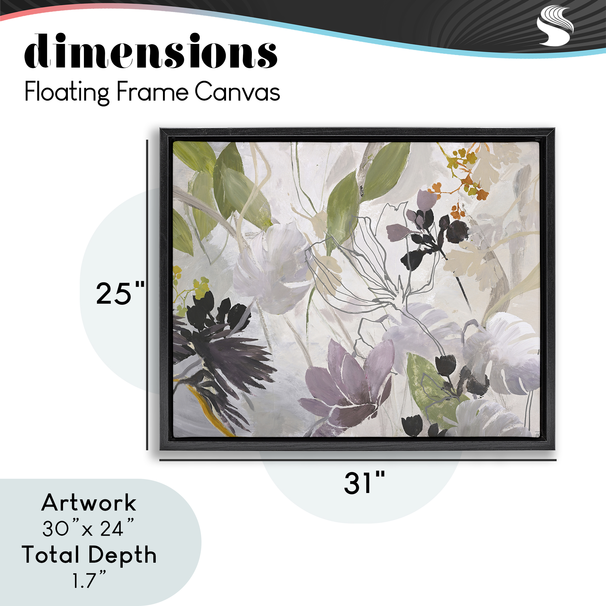 Soft Spring Organic Flora Black Framed Floater Canvas Wall Art, design by Design Fabrikken