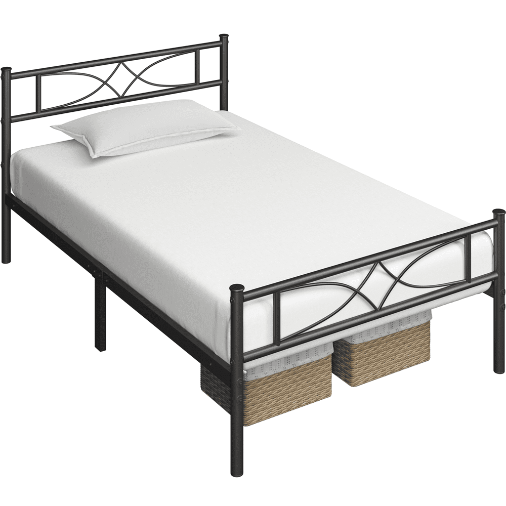 Renwick Metal Platform Twin Bed with Curved Design, Black, Adult