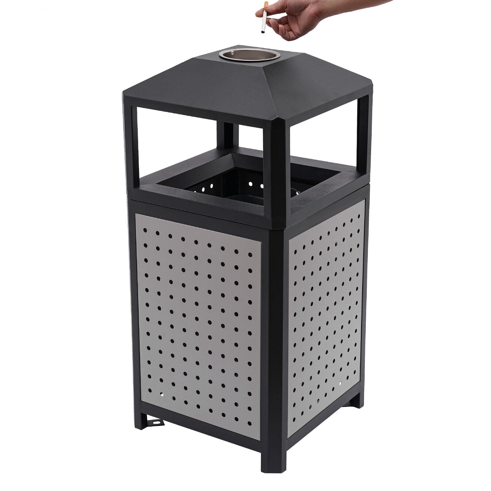 16*33.25inch Grey Commercial Waste Container Outdoor Trash Can Garbage Enclosure Build-in Ashtray