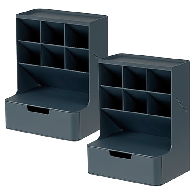 Set de 2 Organizadores Multifuncionales de Escritorio Litem | 6 Compartimentos y Cajón Deslizante | Diseño Moderno y Compacto Azul