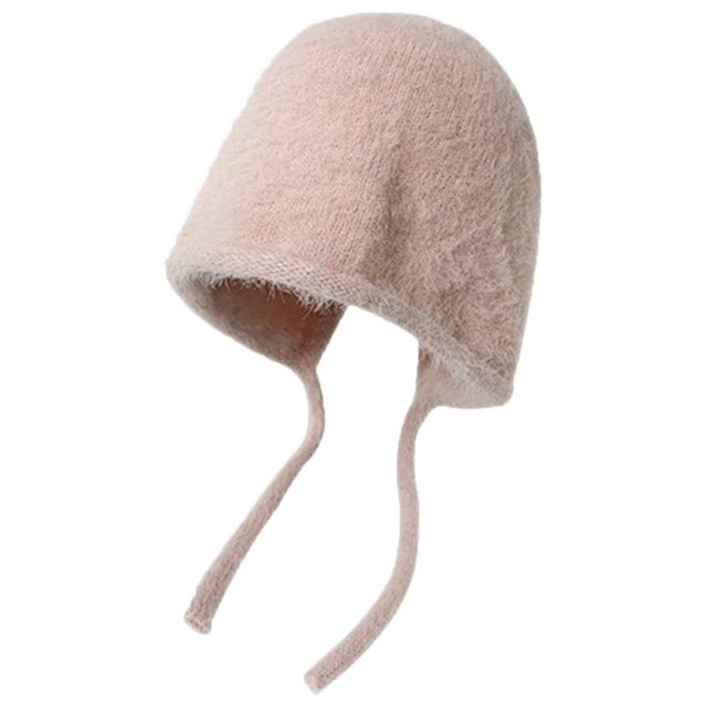 MesaSe Ear Protection Lace-up Brimless Bandage Winter Hat Women Solid Color Riding Woolen Yarn Cap
