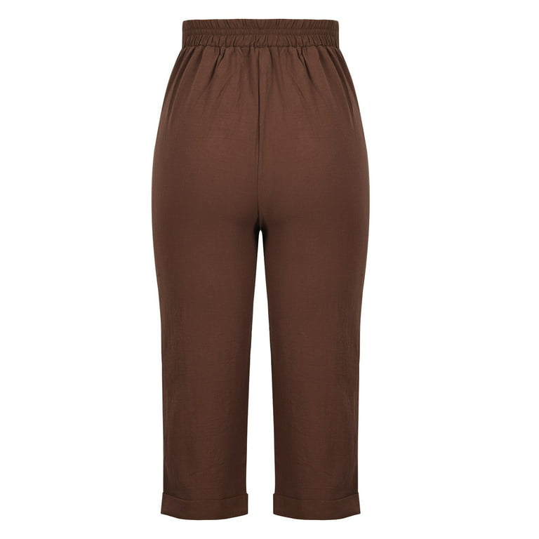 OGLCCG Capri Pants for Women 2023 Summer Casual Cotton Linen Straight Wide  Leg Button High Waist Cropped Pants Fashion Pants with Pockets