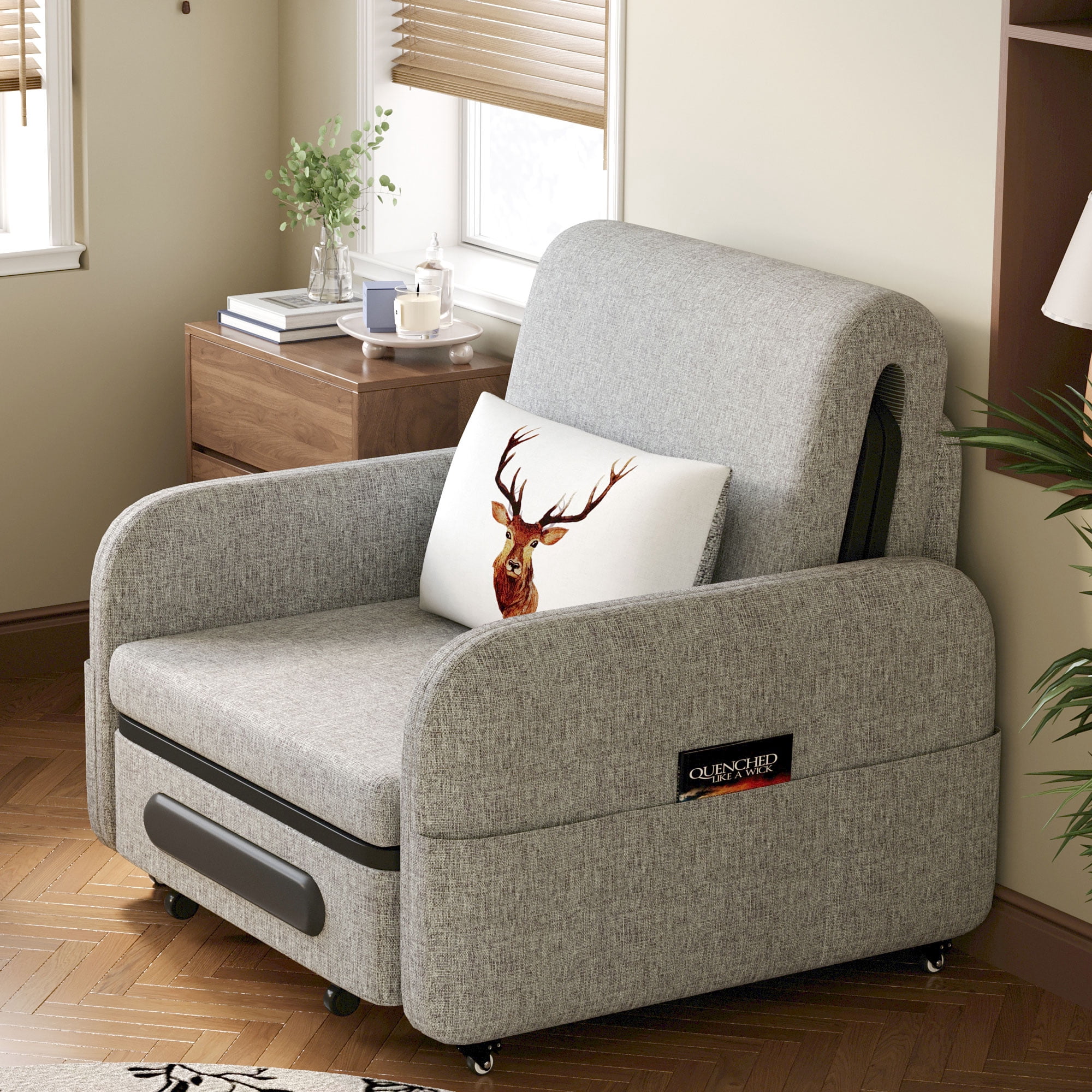 NessCarsti Living Room & Apartment Gray & White Sofa Bed - Extendable Design with Storage Trundle, Convertible Futon