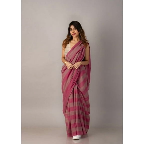 Beautiful Women's Pink Cotton Blend Saree with Brown Blouse Classic Georgette Traditional Ethnic Wear for Weddings, Parties and Brides