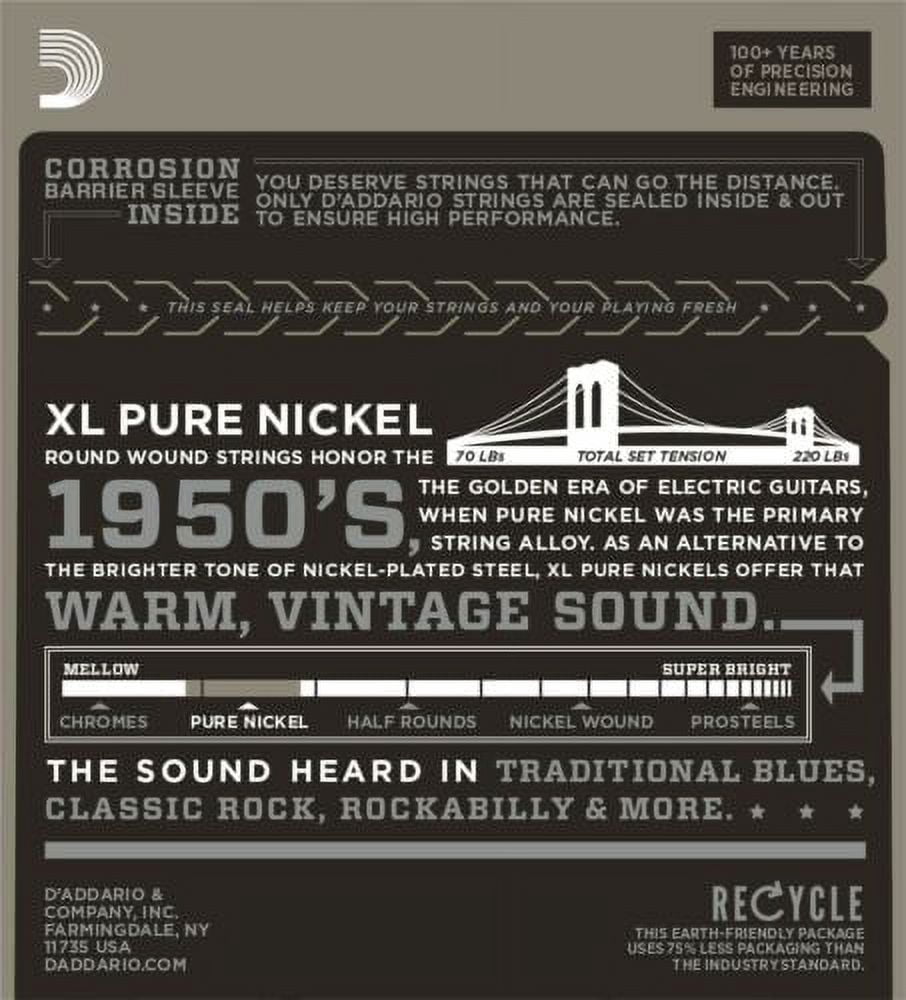 D'Addario Guitar Strings Pure Nickel Electric Guitar Strings 3 Sets EPN120