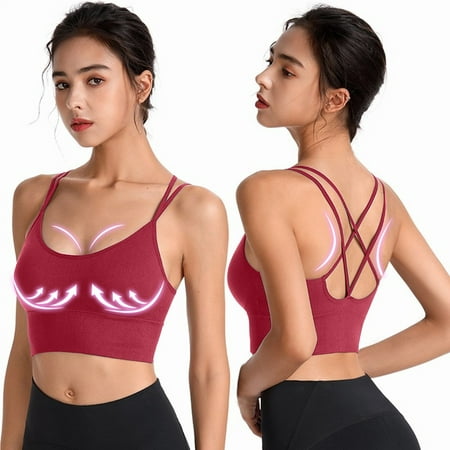 

CAICJ98 Womens Lingerie Racerback Sports Bra for Women Workout Bra with Removable Pad M Support Crisscross Yoga Gym Top Red L