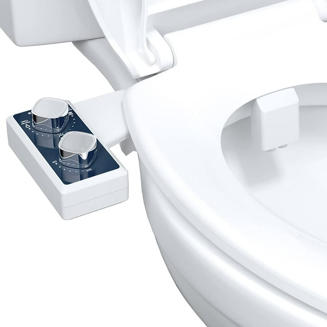 Attachement de Bidet pour Toilette, Siège de Toilette Bidet, Buse Auto-Nettoyante et Rétractable, Contrôle de Pression, Attache Non Électrique pour Lavage Arrière et Désinfection, Eau Froide (Bleu)