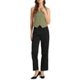 thumbnail image 2 of Chaleco sin mangas de botón y cuello en V para mujer Inspire Chic, verde, talla S, 2 of 6