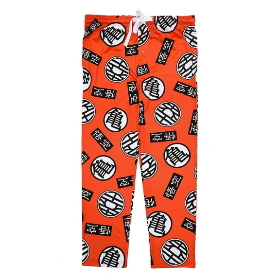 Dragon Ball Z Anime All over Print Kanji Symbols Men's Orange Sleep Pajama Pants-Medium