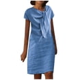 thumbnail image 2 of Jusqu'à 65 % de Réduction! Robes de Mode d'Été pour Femmes 2024 Grande Taille Nouvelle Élégance Col Rond Noué Manches Courtes Couleur Unie Coton Lin Robe, 2 of 6