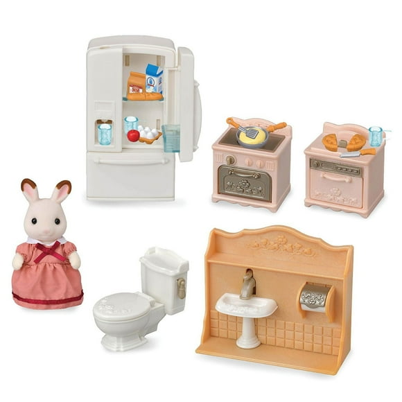 Calico Critters Playful Starter Furniture Set, Dollhouse Furniture Set with Figure and "Working" Appliances