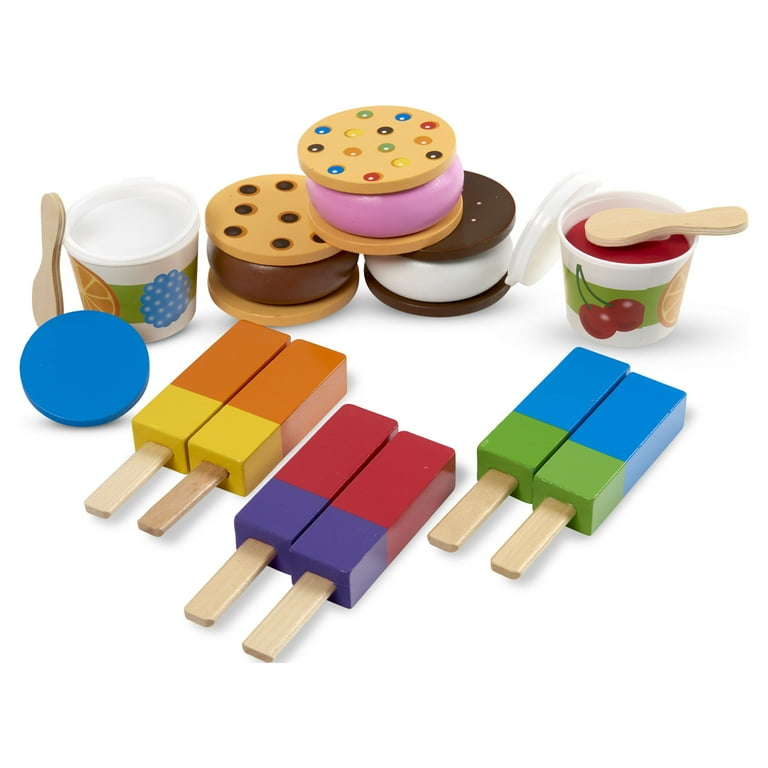  Melissa & Doug Wooden Scoop and Serve Ice Cream Counter (28  pcs) - Play Food and Accessories - Pretend Food Toys, Ice Cream Shop Toys  For Kids Ages 3+