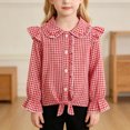 thumbnail image 2 of YDFCWXW Girls Long Sleeve Plaid Ruffle Button Down Shirt Cowgirl Western Tie Front Blouse 5-14 Years (Red, 5-6 Years), 2 of 9