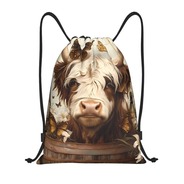Saiise Butterfly Cow Barrel Pattern Sports Drawstring Backpack - String Swim Gym Bag with Wet Proof Pocket for Women&Men-Medium