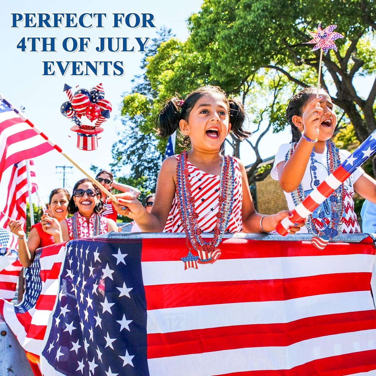 Fourth of July Decoration Patriotic Mardi Gras Beads USA Party Accessories Red White Blue Beaded Necklaces Independence Day Metallic Necklaces 69Pcs Set 1