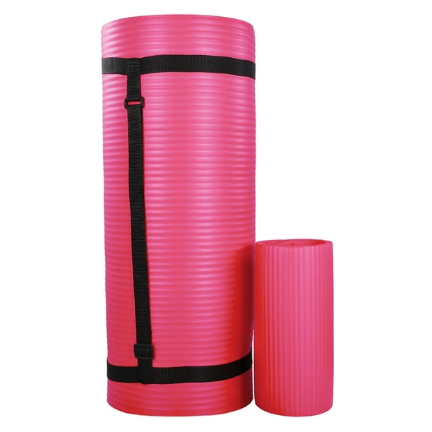 BalanceFrom Fitness 1 Extra Thick Yoga Mat w/Knee Pad & Carry Strap, Pink  