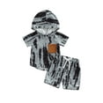 thumbnail image 1 of Arvbitana Toddler Baby Boys Tie-dyed Outfits Short Sleeve Hooded Pullover + Drawstring Shorts Summer Contrast Color Tracksuit Shorts Set 2Pcs 12M-5T, 1 of 8