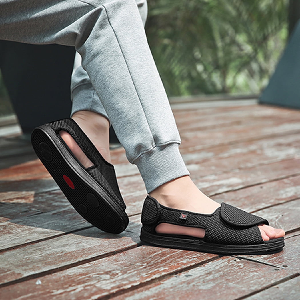 Nobrand Diabetic Slippers Adjustable Open Toe Swollen Feet Slipper For Elderly Arthritis Black 5xl