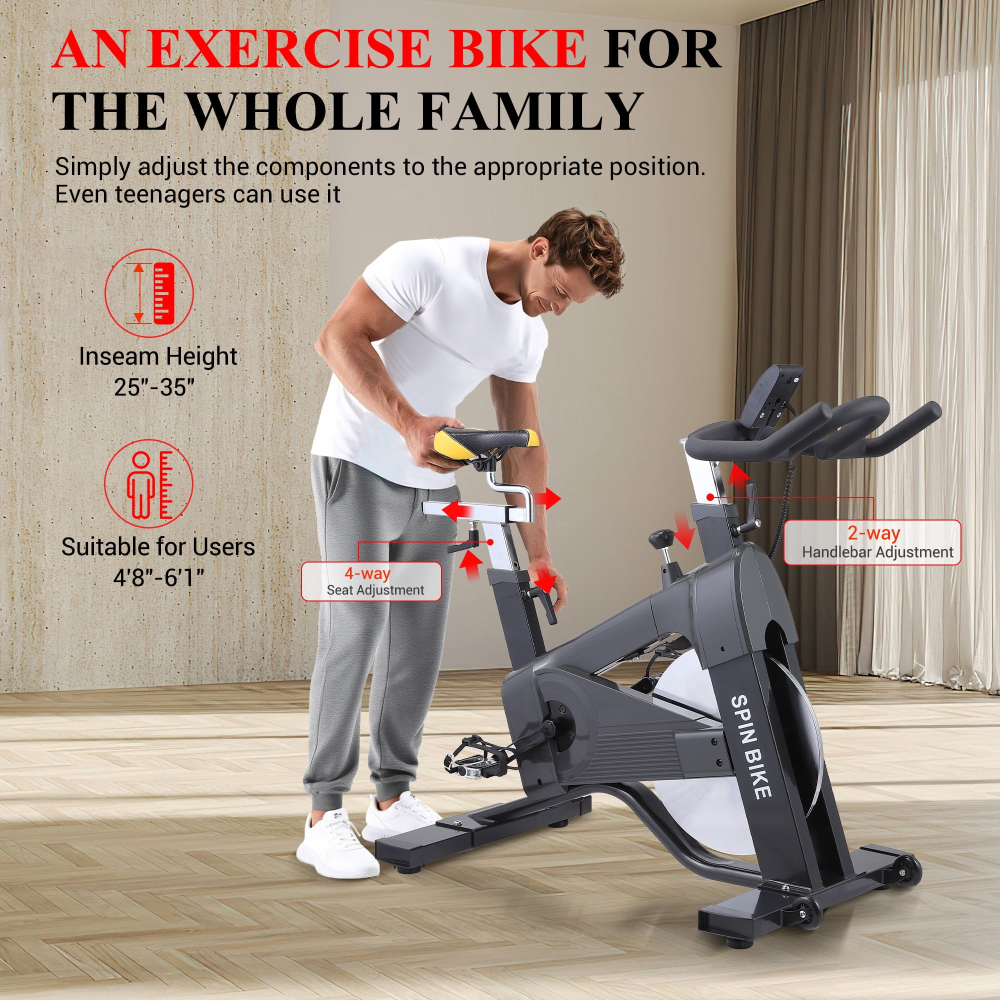 Magnetic Exercise Bike Indoor Cycling Bike for Home Cardio Workout Stationary Bike Heavy-Duty Flywheel Quiet Belt Drive