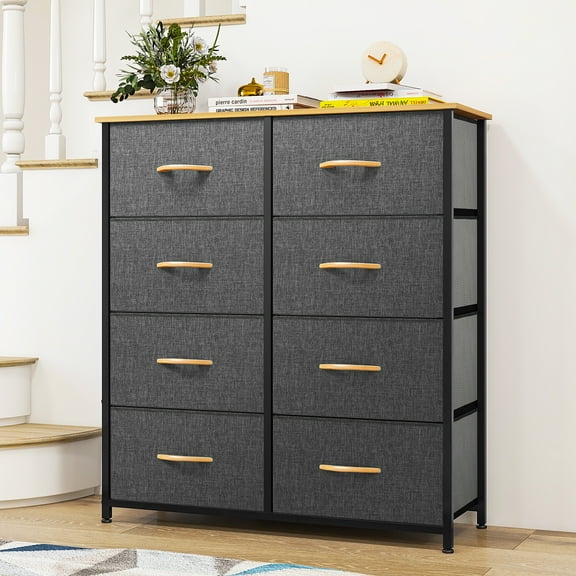 Uforic 8 Drawer Dresser Chest of Drawer Dressers for Fabric Drawer Storage Dressers for Living Room Dark Gray