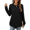 thumbnail image 3 of Women's autumn simple and fashionable versatile round neck long sleeved hem top, 3 of 5