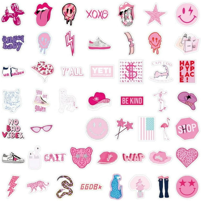 Clerance! 50PCS Preppy Vinyl Sticker Party Supplies Vinyl Waterproof  Sticker Aesthetic Stickers Decor Pink Party Mobile Phone Stickers for  Laptop