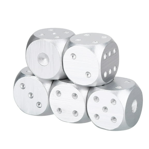 5pcs Aluminium Alloy Table Game Poker Games Dices Set with Storage Box (Silver Rectangle Box)