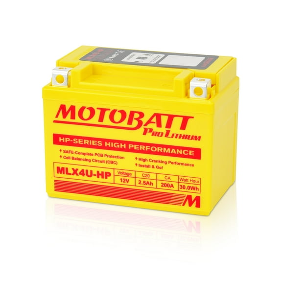 MLX4U-HP Motobatt LifePo4 Lithium Battery Replaces MBTX4U, MBTZ7S, MBTX7U Honda 31500-MKE-A61