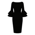 thumbnail image 6 of Karymi Dresses for Women Elegant Solid Midi Sheath Dress, Crew Neck Tiered Bell 3/4 Sleeve Slim Fitting Knee Length Formal Party Wedding Guest Dress, 6 of 6