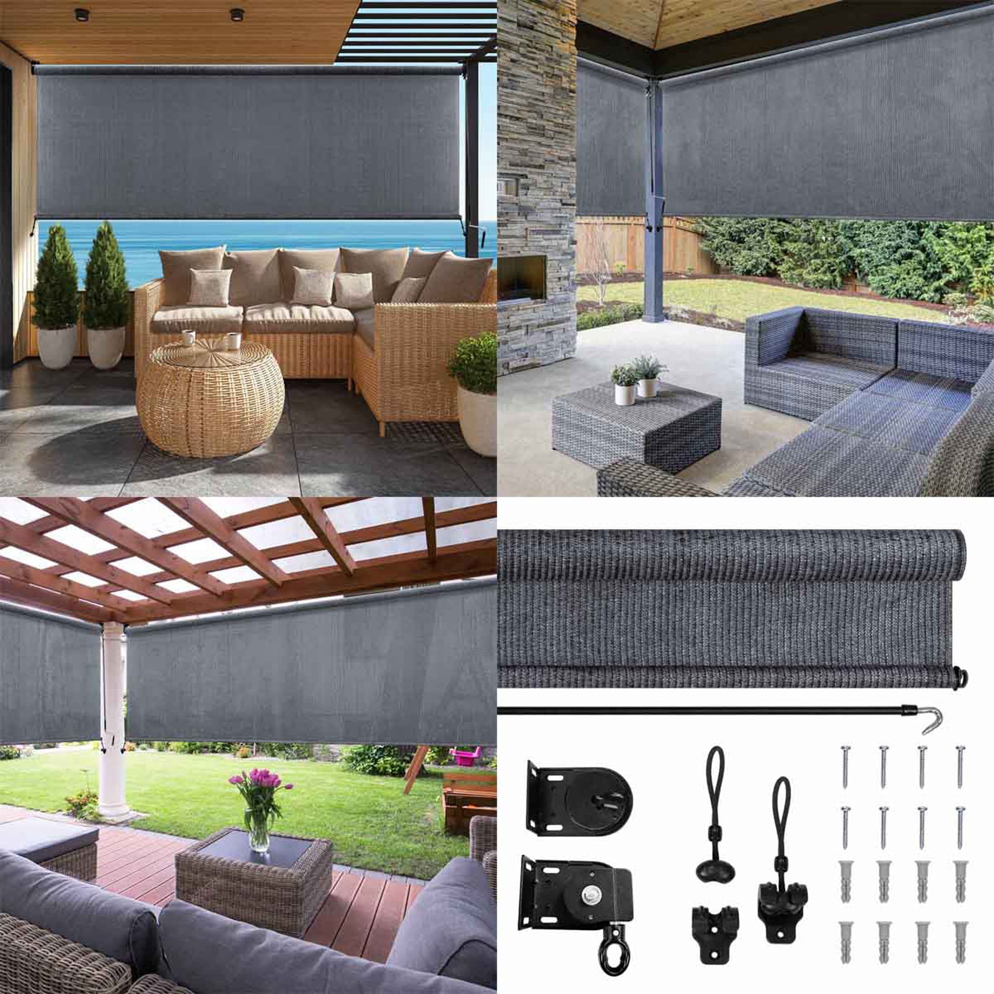 Lumi Home Furnishings 96-inch x 96-inch UV Blocking Fade Resistant Fabric Exterior Roller Shade_Gray