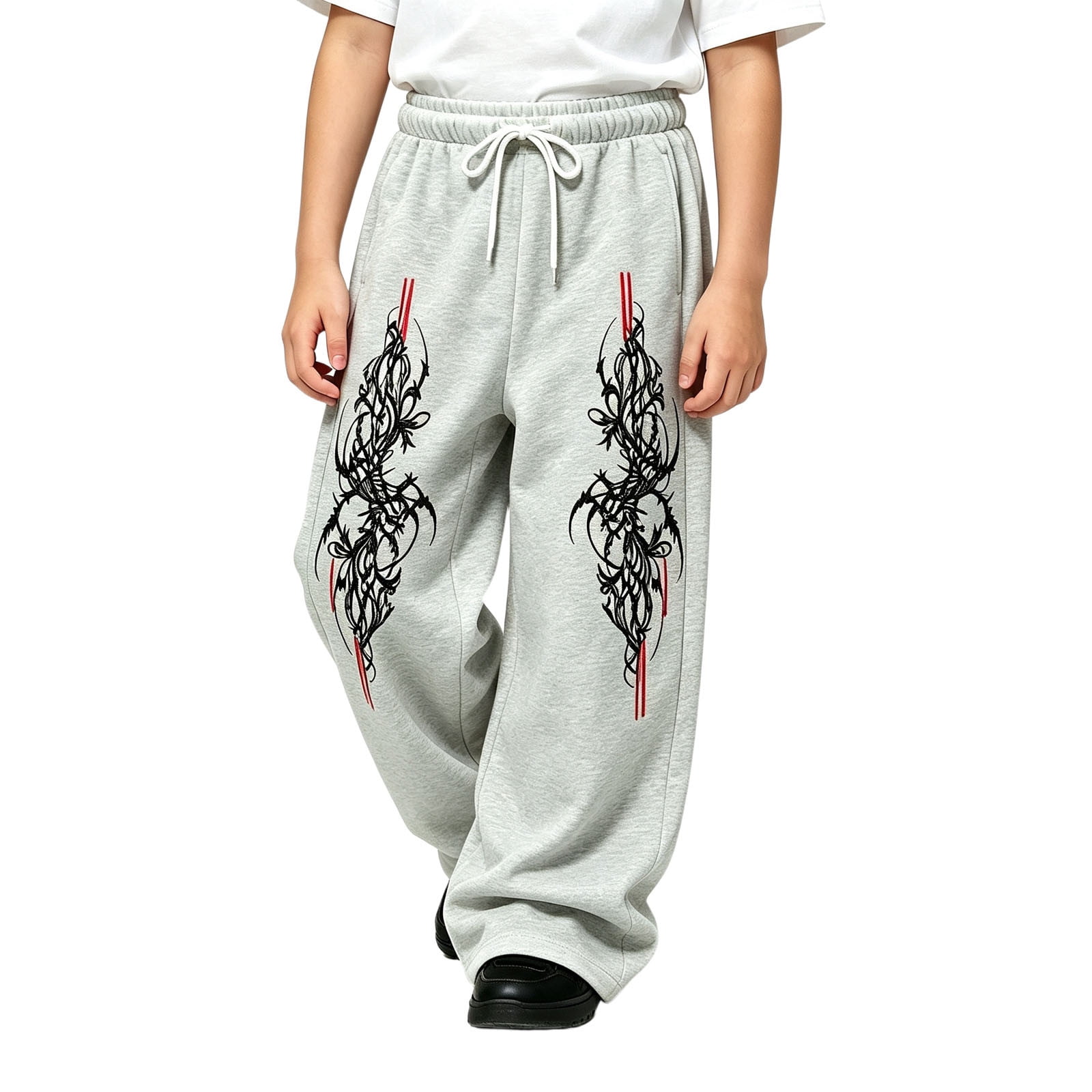 Curuila Children Boys Sweatpants Elastic Waist Drawstring Graphic Print Wide Leg Pants For Boys Everyday Wear Comfort Joggers Trousers Size 10-11 Years