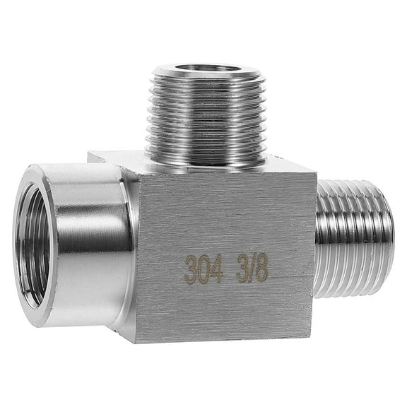 FRCOLOR Stainless Steel 3 Way Tee Pipe Fittings Threaded Pipe Adapters for DIY Plumbing Pipe Furniture Supplies Shelf Bracket 3/8" NPT