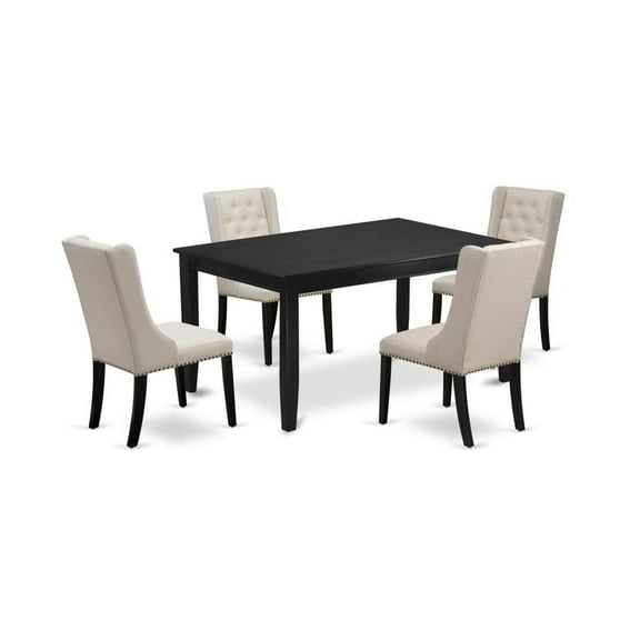 East West Furniture Dudley 5-piece Wood Dining Set in Black/Cream