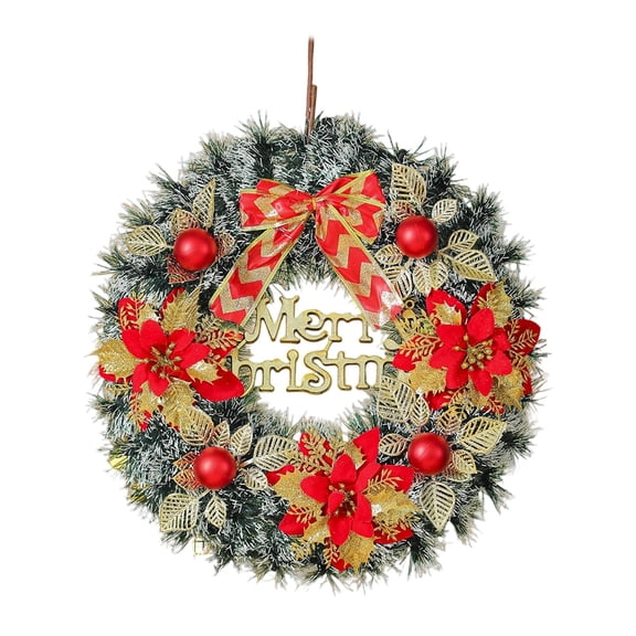 16.5 Inch Artificial Christmas Wreath with Bow - Pine Garland Wreath with Red Berries for Front Door Window Holiday Decorations