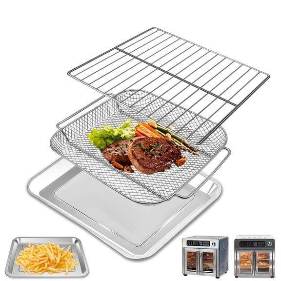 GWY 3-Piece Air Fryer Accessories Set, Food Grade Steel Mesh Basket, Baking Tray and Wire Rack, Replacement Parts for Convection Toaster Oven, Dishwasher Safe