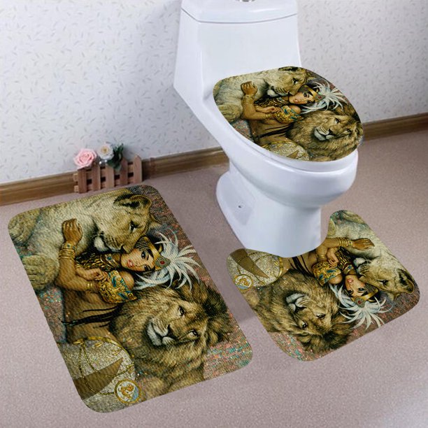 African Queen Women Lion Bathroom Waterproof Shower Curtain Sets Non