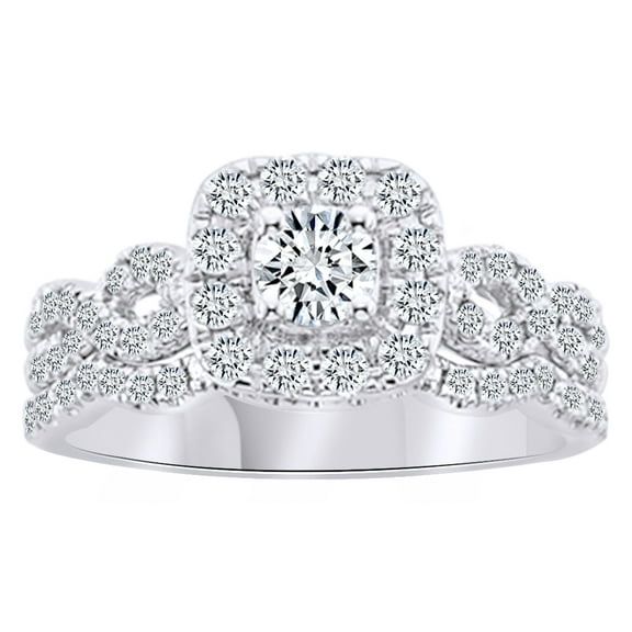 AFFY Round Cut White Natural Diamond Twisted Bridal Engagement Ring Set In 14K Solid White Gold (1 Ct) By