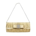 thumbnail image 3 of Evening Bag - Pleated Clutch w/ Metal Mesh Accent Bow Flap - Gold - BG-92055G, 3 of 7