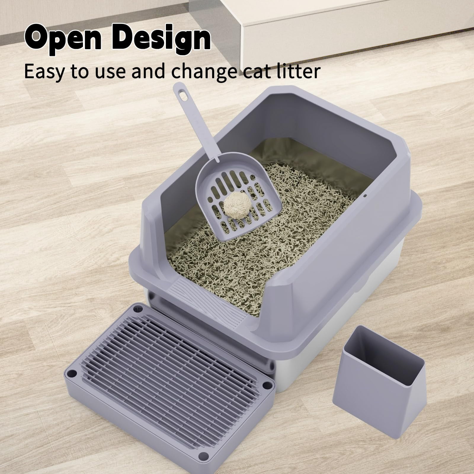 Cat Litter Box: Pink Stainless Steel Won't Trap Odors - Easy Rinse Clean Non-porous Open Top Design 11.6" High Sides 17.3"x13.5" With Scoop Studio Apartment/bathroom