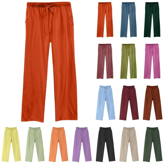 QATAINLAV Women's Loose Fit Wide Leg Pants Casual Drawstring Elastic Waist Lounge Wear Trousers Plus Size Solid Color Summer Beach Pants with Pockets Army Green L