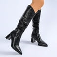 thumbnail image 5 of Slouchy Knee High Dress Boots for Women Slim Fit Leather Pointed Toe Chunky Heel Mid Calf Tall Boots, 5 of 7