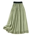 thumbnail image 2 of Cadeaux pour Femmes LSLJS Jupe Cheville en Coton et Lin d'Été Unie Brodée à Taille Élastique pour Femme, Jupe Maxi, 2 of 9