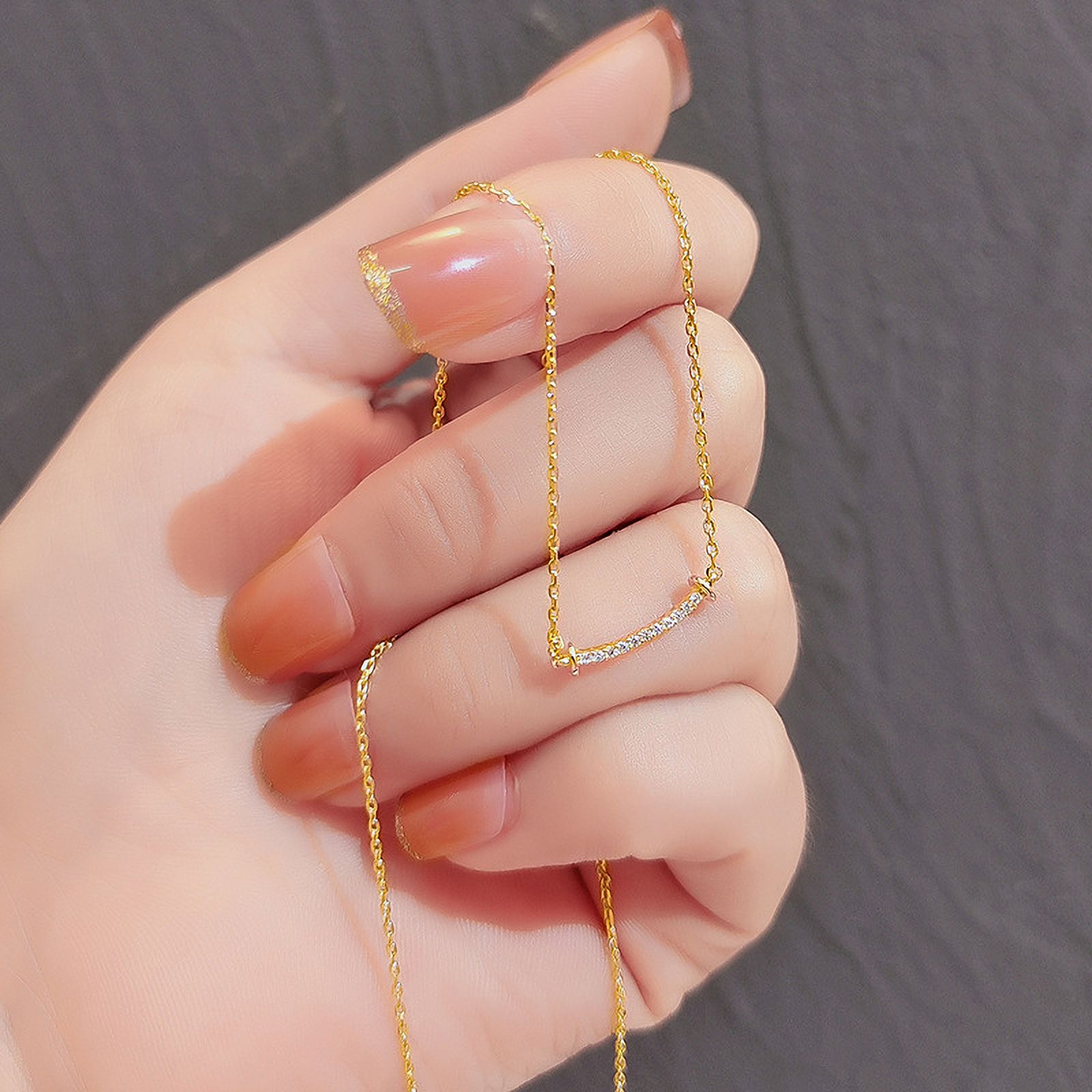 14k Gold Necklace for Women - Gold Filled Sterling Silver Chain - Dainty Curved Diamond Gold Chain for Women