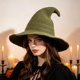 thumbnail image 5 of TEAJOPSUU Women's Halloween Witch Hat Knitted Pointed Wizard Hat for Party Vacation Holiday Olive Green, 5 of 5