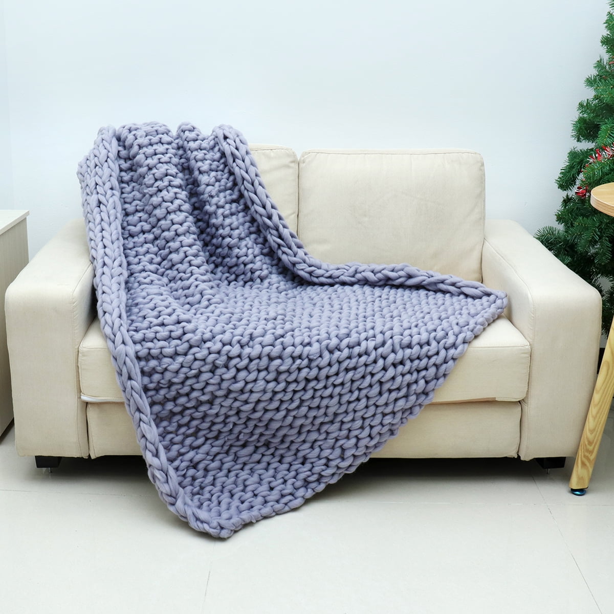 47" x 59" Knit Blanket ? Super Soft Chunky Knit Throw Blanket for Bed