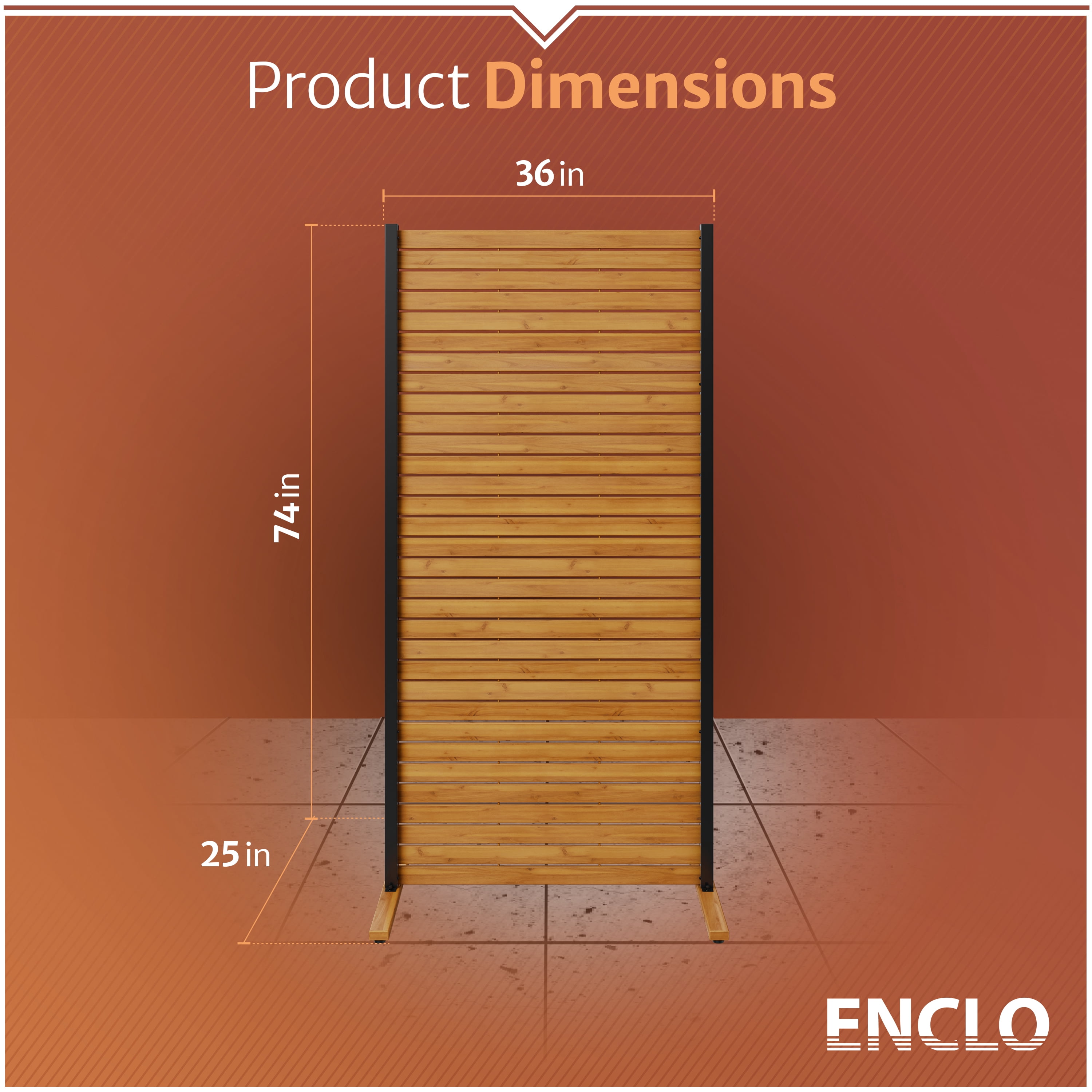 6ft H x 3ft W Freestanding Outdoor Privacy Screen, Enclo Wood Slat Privacy Panel with Steel Frame, Patio Screen Divider or Room Partition for Deck Balcony Indoor Outdoor EC18052