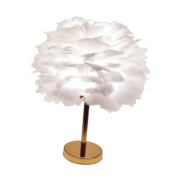 Lámpara de Mesa de Plumas Pantalla de Luz Nocturna para Decoración de Habitación Del Hogar de Cabecera , Blanco