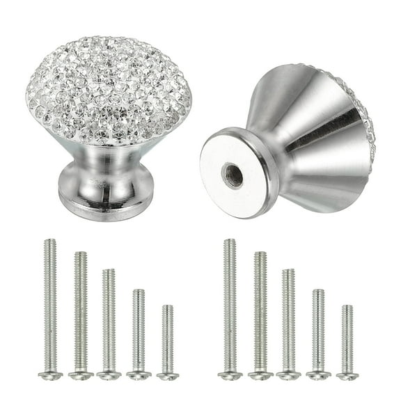 Uxcell Drawer Knobs, 2Pcs 1.1 Inch (28mm)Diameter Bling Diamond Decoration Cabinet Knob, Round Rhinestones Pull Handle with Screws for Home, Office, Kitchen(White Base   White Diamond)