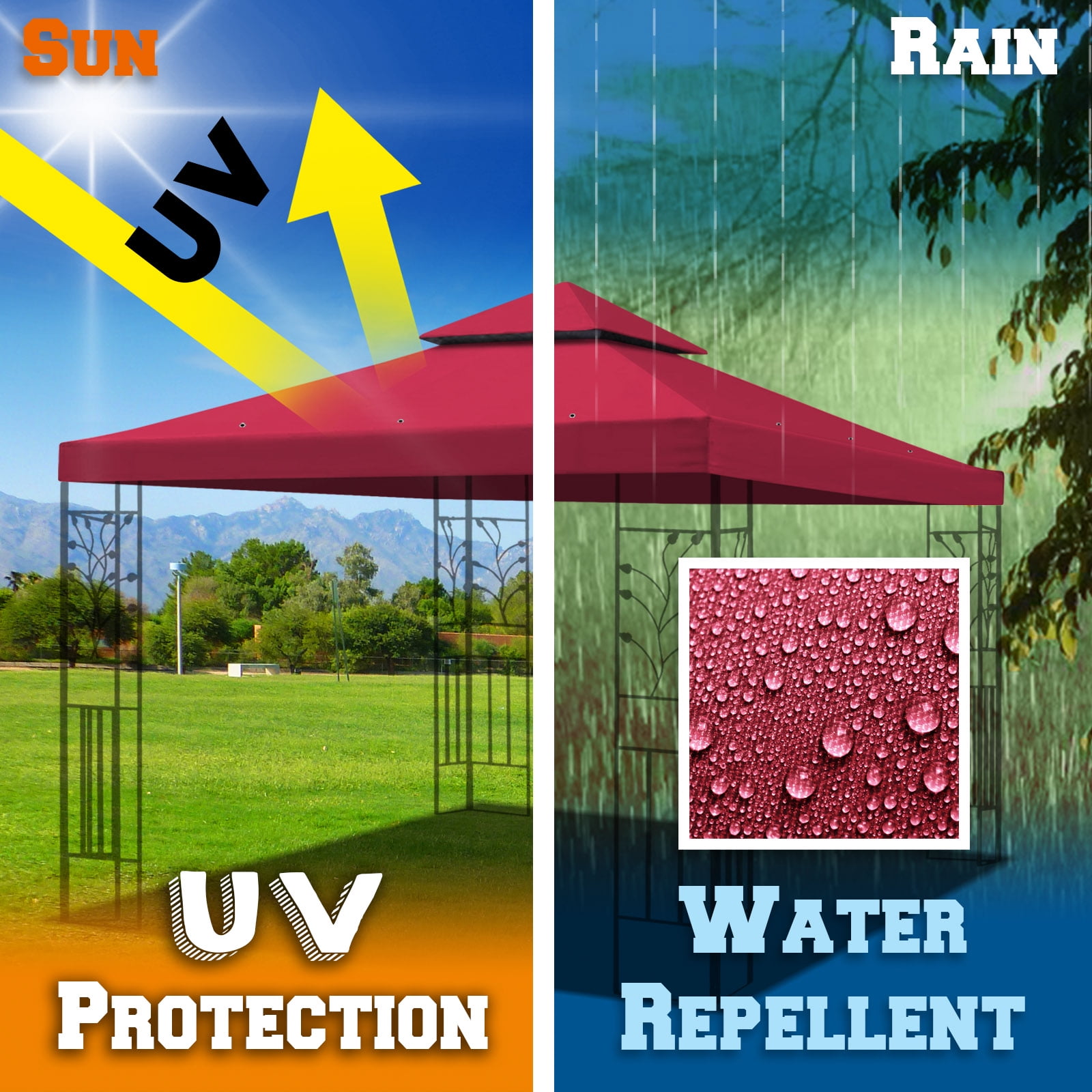 Sunrise Replacement top cover for 10'X10' gazebo canopy patio pavilion sunshade plyester Double tier-Burgundy