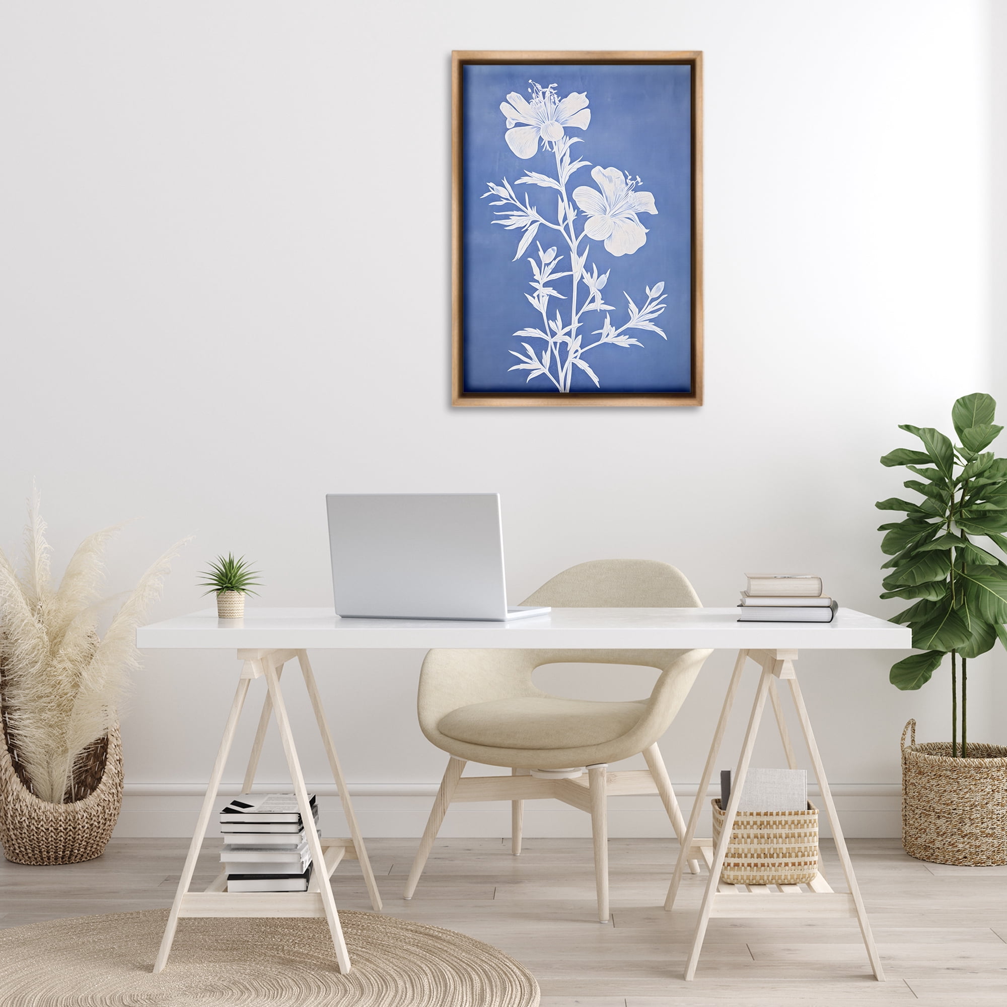 Stupell Industries Blue Cerulean Florals Botanical & Floral Painting Brown Floater Framed Art Print Wall Art, 21 x 31